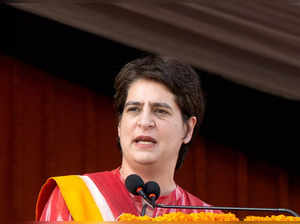 Priyanka Gandhi Vadra addresses an election campaign rally at Gorakhpur