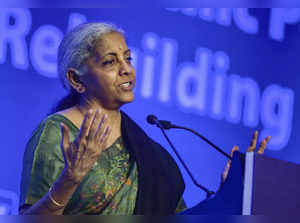 New Delhi: Union Finance Minister Nirmala Sitharaman addresses during the CII Gl...