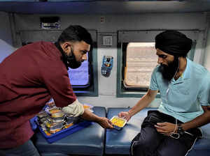 A passenger is offered food
