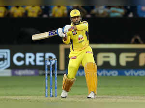 Dubai: MS Dhoni, captain of Chennai Super Kings plays a shot during the Indian P...