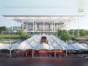 An artist’s impression of the terminal building with a view of the car drop area and the walkway leading to the forecourt