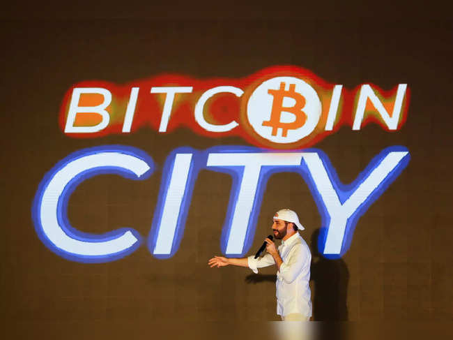 El Salvador's President Nayib Bukele present the plan of "Bitcoin City" at the closing on the "Bitcoin Week" in Teoteeque