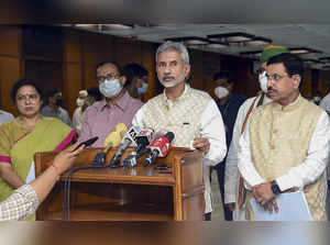 New Delhi: Union Minister for External Affairs Subrahmanyam Jaishankar interacts...