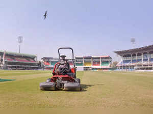 Kanpur: Preparations at Green Park Stadium ahead of the first Test cricket match...