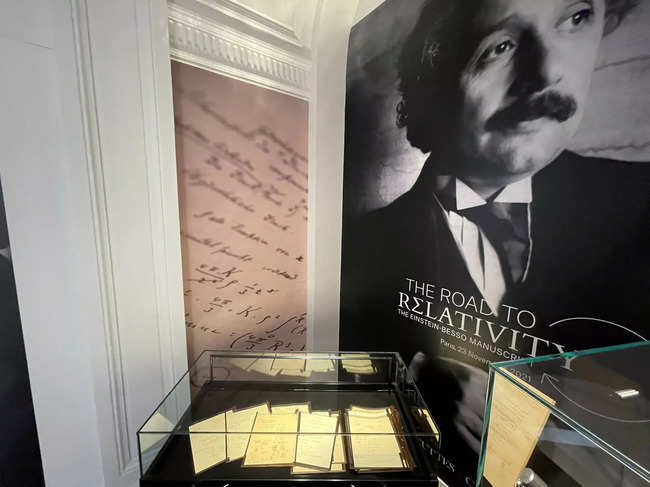 FILE PHOTO: The Einstein-Besso manuscript on display before its auction at Christie's auction house in Paris