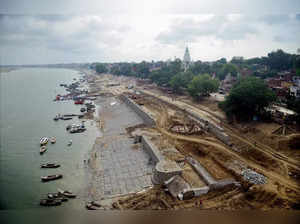 Varanasi: Construction work of Kashi Vishwanath Dham Corridor Project near the b...