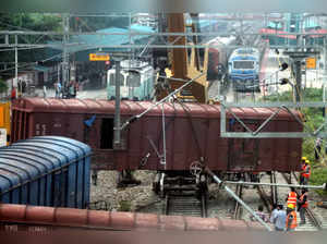 Varanasi: Restoration work in progress after wagons of a goods train derail at B...