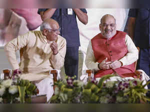 Gandhinagar: Union Home Minister Amit Shah along with Gujarat Chief Minister Bhu...