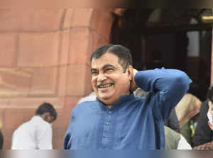 New Delhi: Transport Minister Nitin Gadkari arrives at Parliament to attend the ...