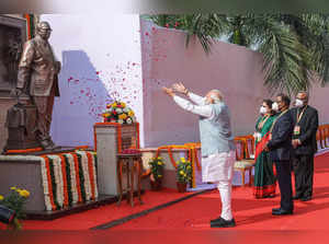 New Delhi: Prime Minister Narendra Modi pays floral tribute to Bhimrao Ambedkar ...
