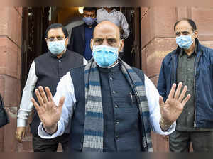 New Delhi: Defence Minister Rajnath Singh at Parliament during its Winter Sessio...