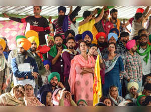 New Delhi: Farmers from Punjab and Haryana gather at Singhu border to mark the o...