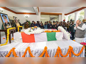 New Delhi: Union Home Minister Amit Shah pays tribute to CDS Gen Bipin Rawat, wh...