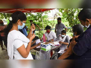 Vaccination camp near Ramapuram lake, organised by GCC on Friday.