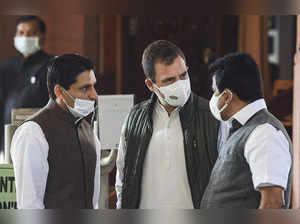 New Delhi: Congress Party leaders Rahul Gandhi, KC Venugopal and Deepender Singh...