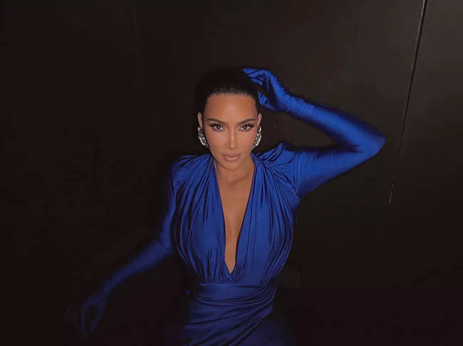 ​Kim Kardashian ​dazzles in a blue ensemble.