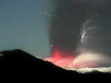 Lightning strikes over volcano in Chile