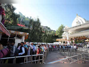 Reasi: Pilgrims walk towards  Mata Vaishno Devi shrine on the occassion of  'Nav...