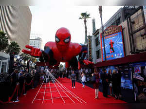 A giant spider-man balloon is seen above the red carpet along a closed Hollywood Blvd. outside the TCL Chinese Theatre for the World Premiere of Marvel Studios' "Spider-man: Far From Home" in Los Angeles
