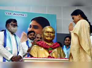 Hyderabad: President of YSR Congress Telangana YS Sharmila arrives to address th...