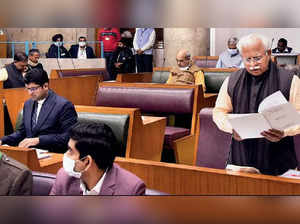 CM Manohar Lal reading obituary resolutions on the first day of the winter session of Haryana legislative assembly on Friday