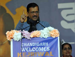 Chandigarh, Dec 19 (ANI): Delhi Chief Minister Arvind Kejriwal addresses a publi...