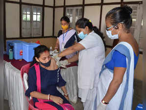 Tezpur: A beneficiary receives a dose of Covid-19 vaccine at a special camp on t...