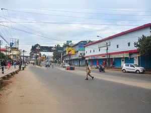 Dimapur: A deserted street during Nagaland bandh over the death of the 13 people...