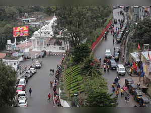 Jammu: Pilgrims walk towards  Mata Vaishno Devi shrine, in  Katra about 45km fro...