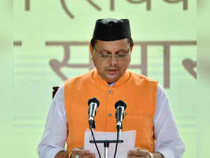 Dehradun: BJP MLA Pushkar Singh Dhami sworn- in as the Chief Minister of Uttarak...