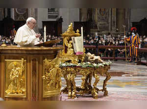 Vatican City: Pope Francis celebrates a new year's eve vespers Mass in St. Peter...