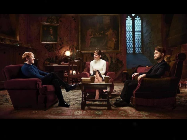 Daniel Radcliffe (Harry Potter), Rupert Grint (Ron Weasley) and Emma Watson (Hermione Granger) walked down the memory lane.