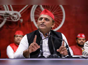 Lucknow, Jan 08 (ANI): Samajwadi Party (SP) chief Akhilesh Yadav addresses a pre...