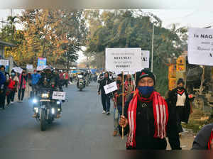 Dimapur, Jan 10 (ANI): People stage a 'March Against AFSPA' from Dimapur to Koh...