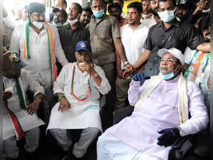 Ramanagara, Jan 12 (ANI): Karnataka Congress President DK Shivakumar with  Leade...