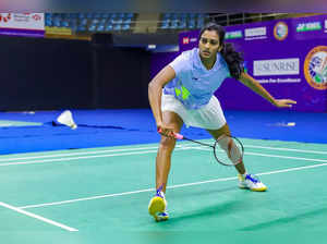 New Delhi: Badminton player PV Sindhu during a training session ahead of the Ind...