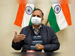 New Delhi, Jan 14 (ANI): Delhi Health Minister Satyendar Jain addresses a press ...