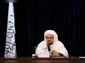 Taliban acting Higher Education Minister Abdul Baqi Haqqani speaks during a news conference in Kabul