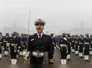 New Delhi: Indian Navy personnel during rehearsals for the upcoming Republic Day...