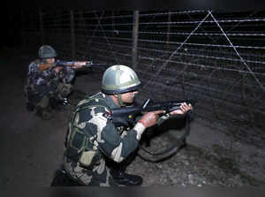 Jammu: Border Security Force (BSF) soldiers during their night patrol along the ...