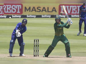 Paarl : South African batsman Rassie van de Dussen in action during the third OD...