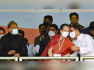 Jaipur: Congress President Sonia Gandhi, party leader Rahul Gandhi and Rajasthan...