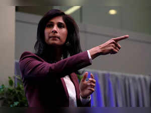 FILE PHOTO: International Monetary Fund Chief Economist Gita Gopinath takes questions at the annual meetings of the IMF and World Bank in Washington