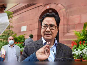 New Delhi: Law and Justice Minister Kiren Rijiju at Parliament during ongoing Bu...