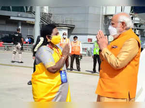 PM Narendra Modi arrives in Hyderabad