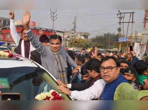 Ghaziabad: Union Minister for Road Transport & Highways Nitin Gadkari with UP De...