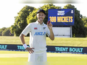 Christchurch: Trent Boult of New Zealand celebrates his 300th wicket during play...