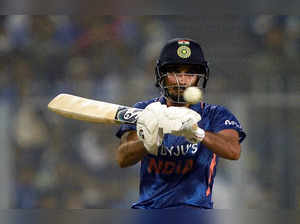 Kolkata: Indian batsman Harshal Patel plays a shot during their 3rd and final Tw...