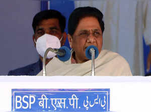 Haridwar, Feb 10 (ANI): Bahujan Samaj Party (BSP) chief Mayawati addresses a pub...