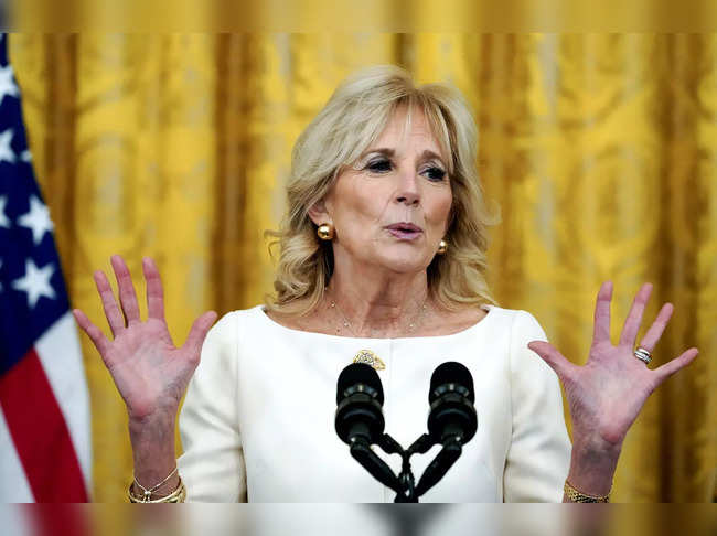 Jill Biden was wearing a wrist corsage that Joe Biden​ gifted her on Valentine's Day.